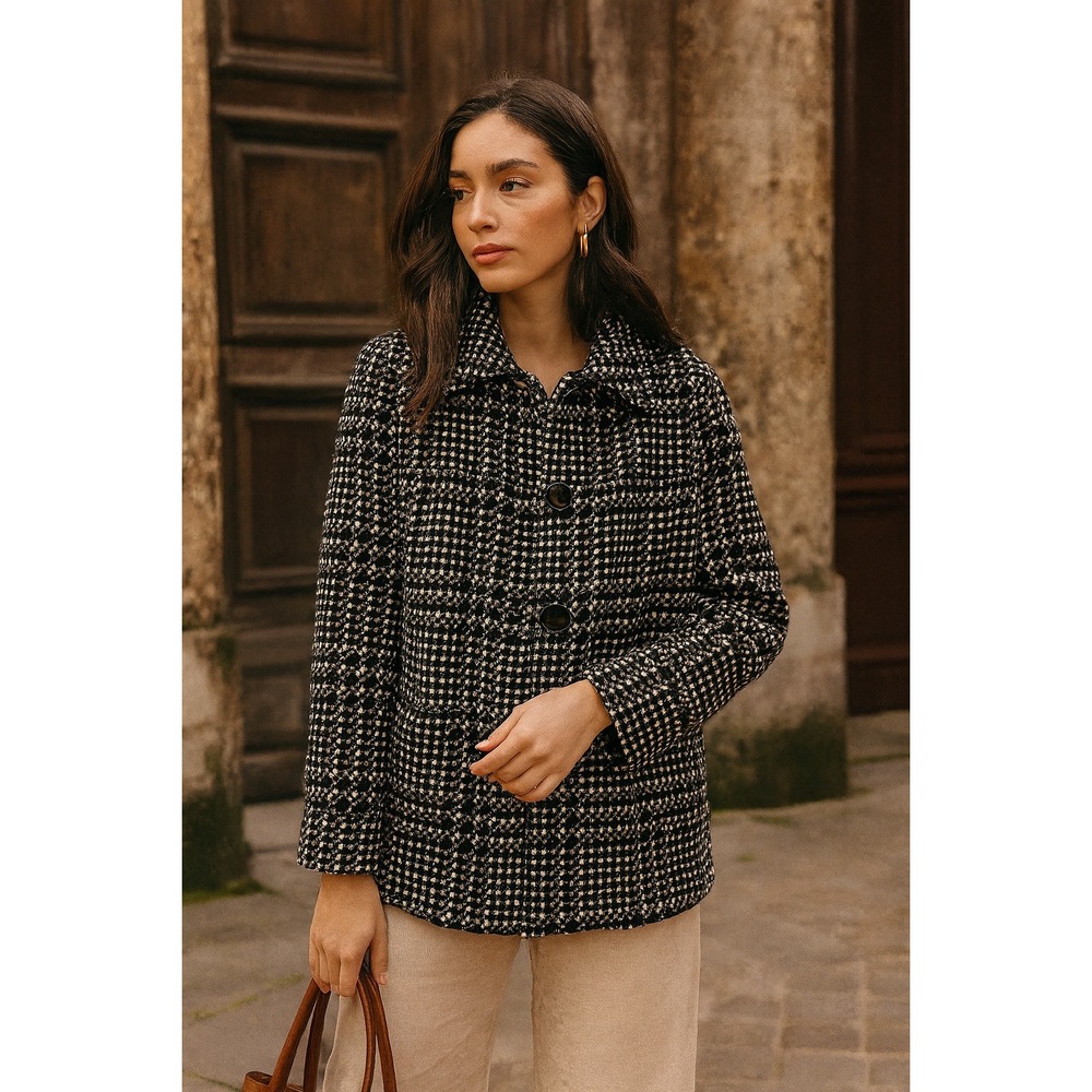 Vintage-Inspired Harvé Benard Black & White Tweed Jacket Size 14